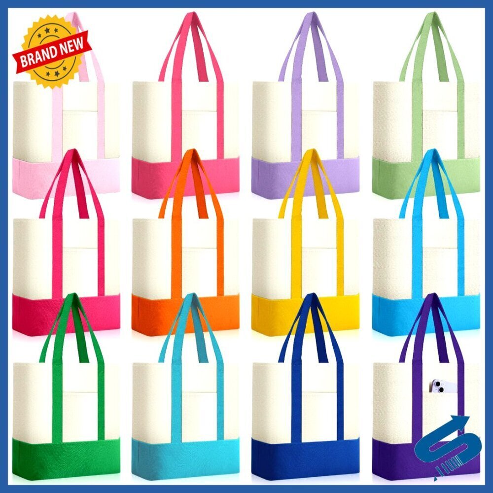 Canvas Tote Bags Bulk with Outer Pocket Sublimation Blank Reusable Grocery DIY